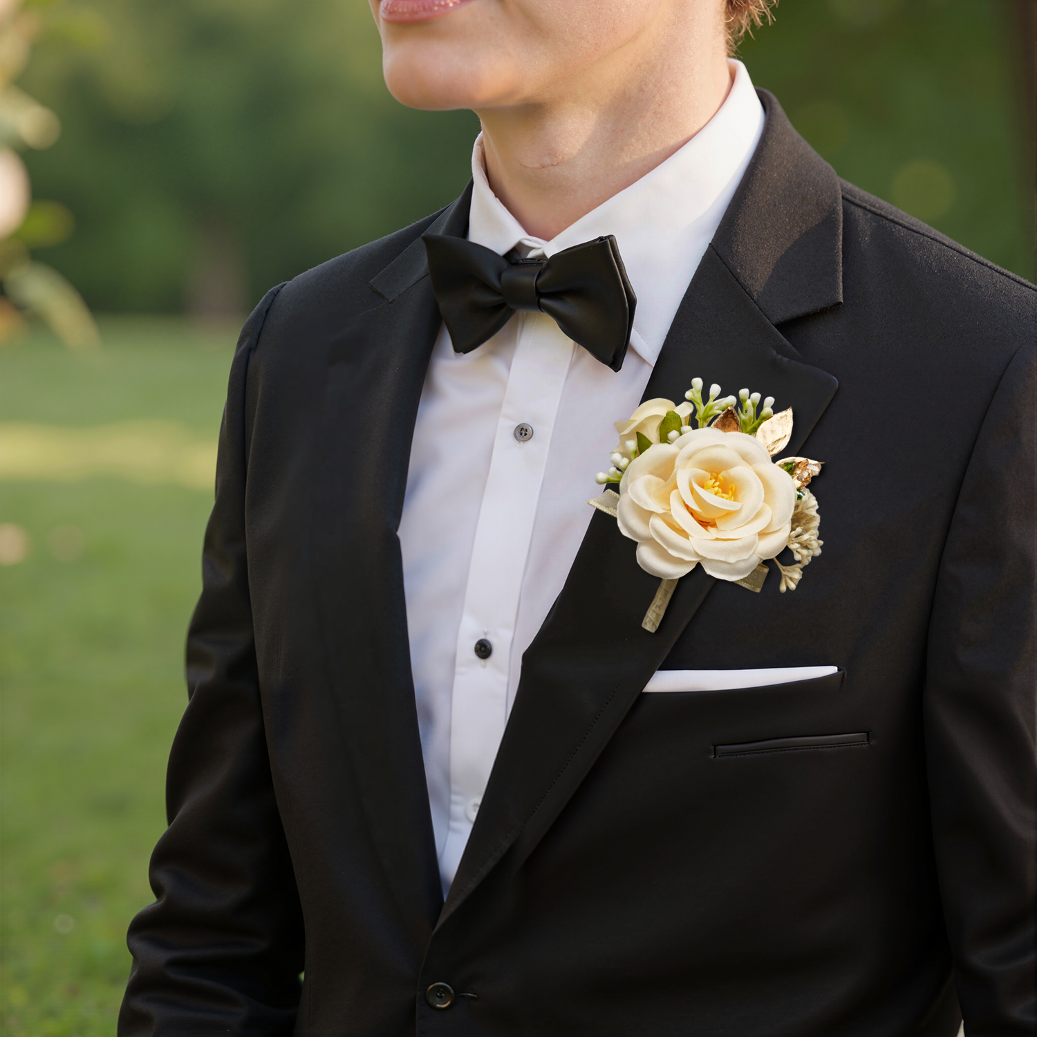 Uflower Champagne Series Bride Bouquet Wrist Corsage Groom Boutonniere Wedding Event Supplies